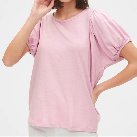 GAP Pink Puff Sleeve Jersey Knit Tee - Picture 2 of 5